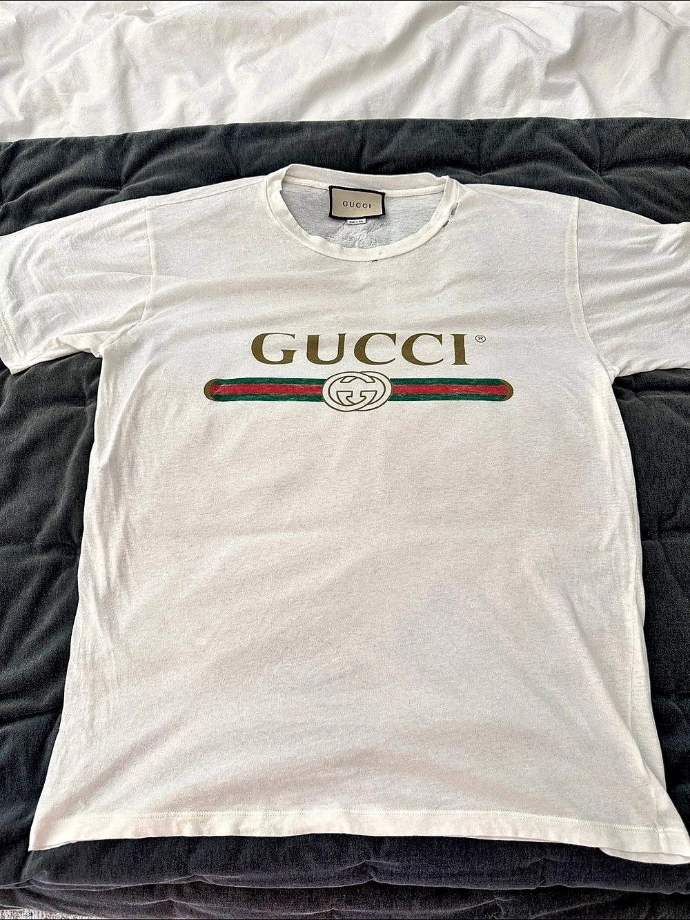 Gucci Vintage Logo T-Shirt with Embroidered Flower Appliqué White